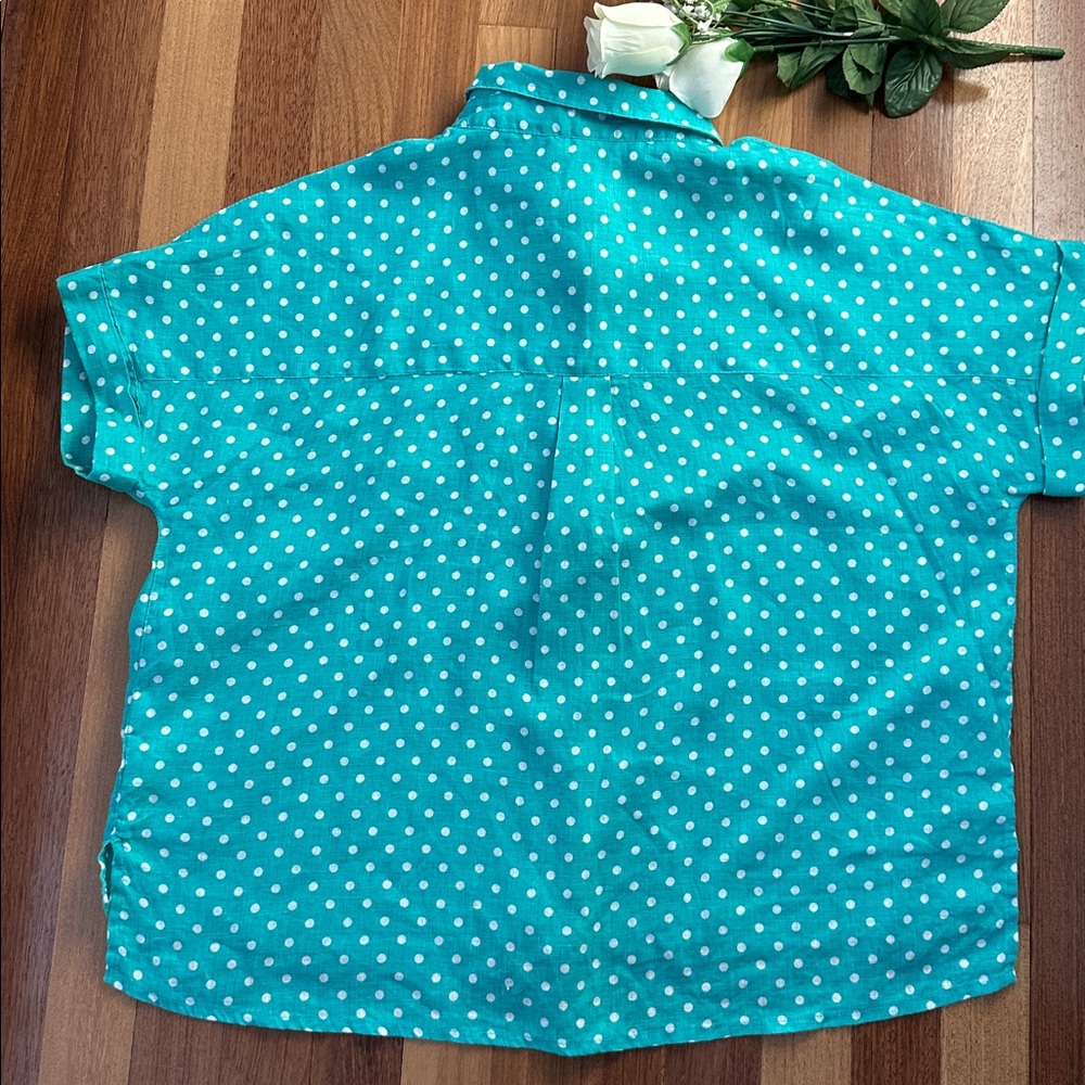 RACHEL Rachel Roy Turquoise Polka Dot Linen Shirt - Picture 5 of 8